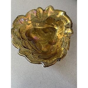 Indiana Amber Carnival Glass Loganberry Acorn Candy Bowl Dish Vintage MCM